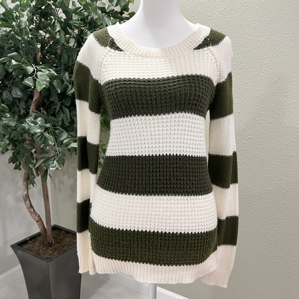 Wet Seal Stripped Olive Knit Sweater